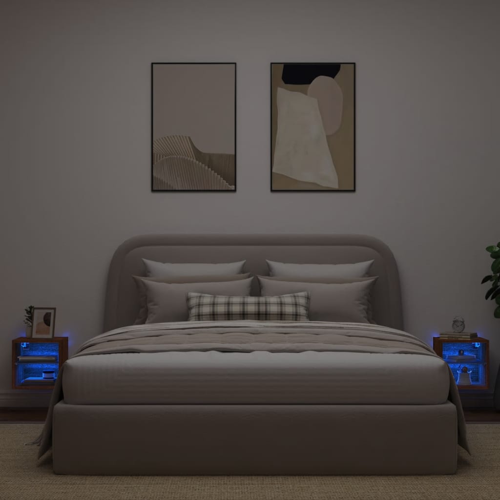Meubles TV muraux lumières LED 2 pcs chêne marron 30x28,5x30 cm - XIOS