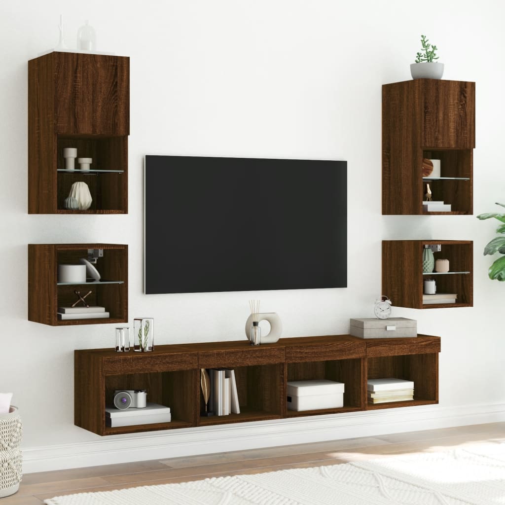 Meubles TV muraux lumières LED 2 pcs chêne marron 30x28,5x30 cm - XIOS