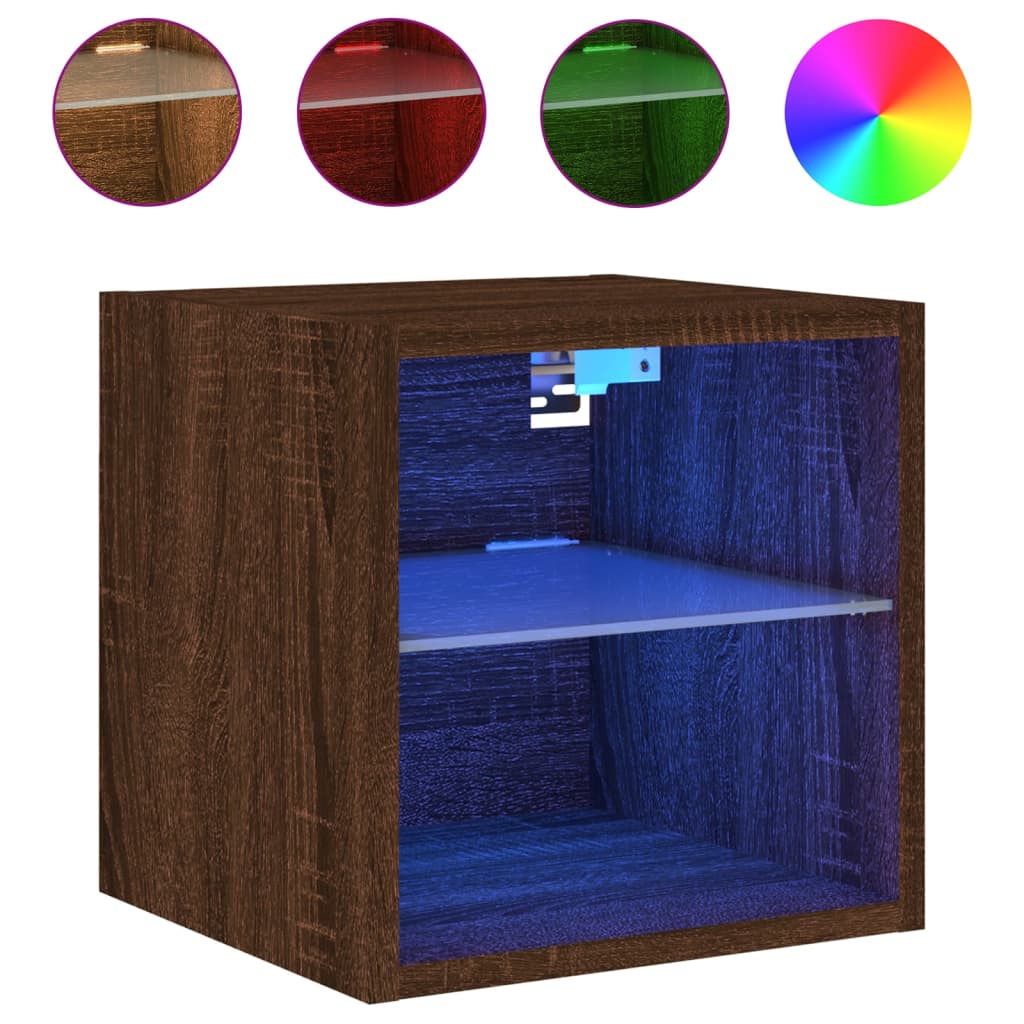 Meubles TV muraux lumières LED 2 pcs chêne marron 30x28,5x30 cm - XIOS
