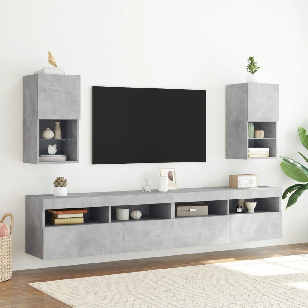 Meubles TV avec lumières LED 2 pcs gris béton 30,5x30x60 cm - XIOS