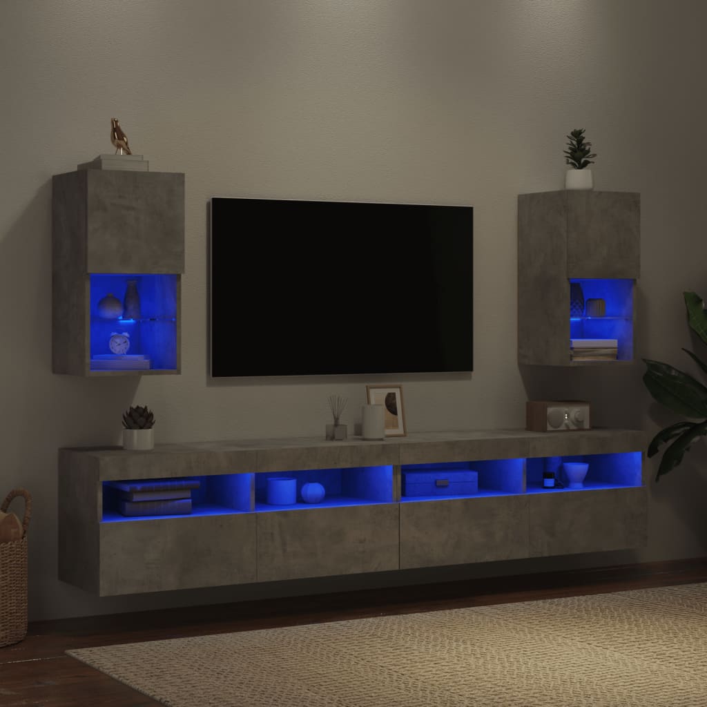 Meubles TV avec lumières LED 2 pcs gris béton 30,5x30x60 cm - XIOS
