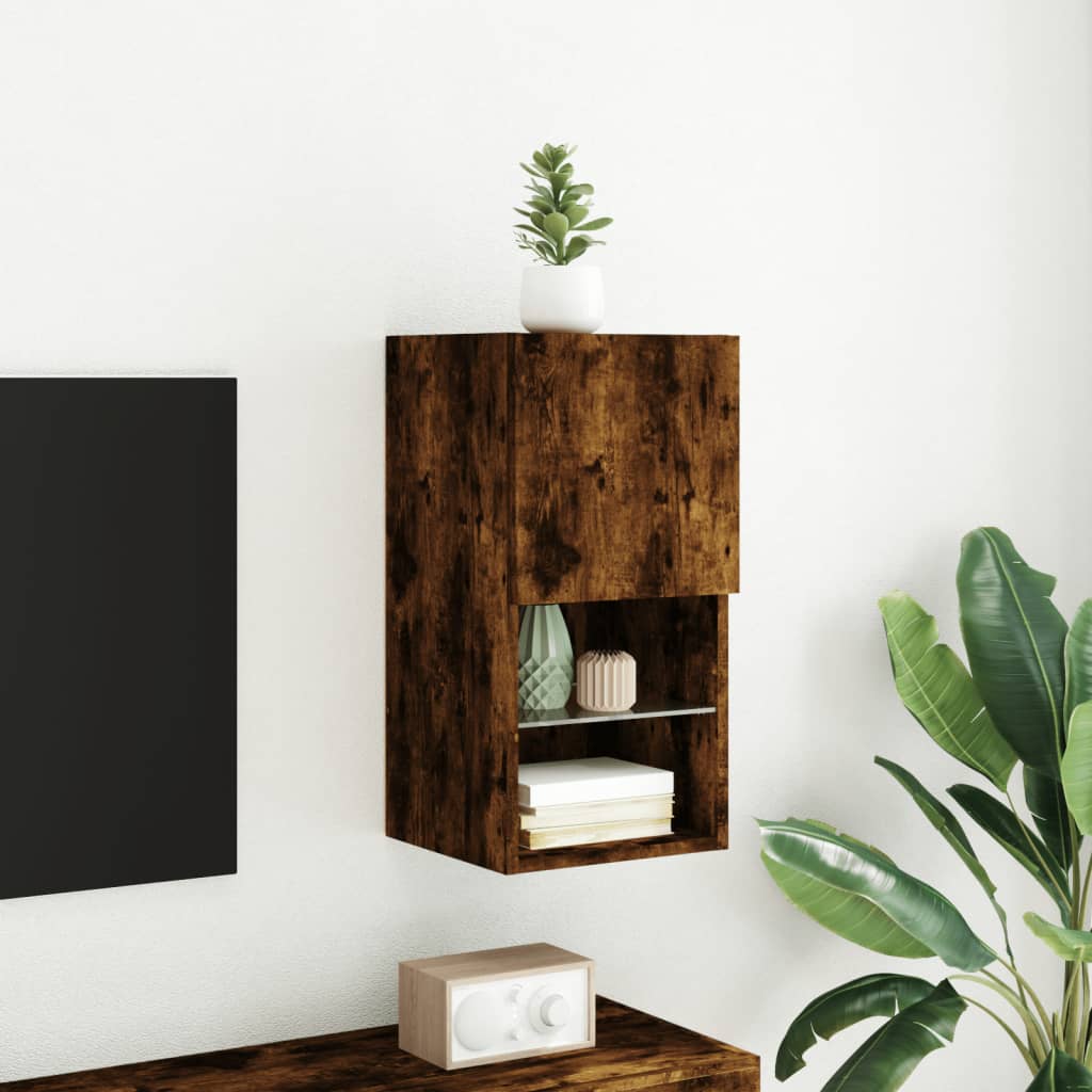 Meuble TV avec lumières LED chêne fumé 30,5x30x60 cm - XIOS