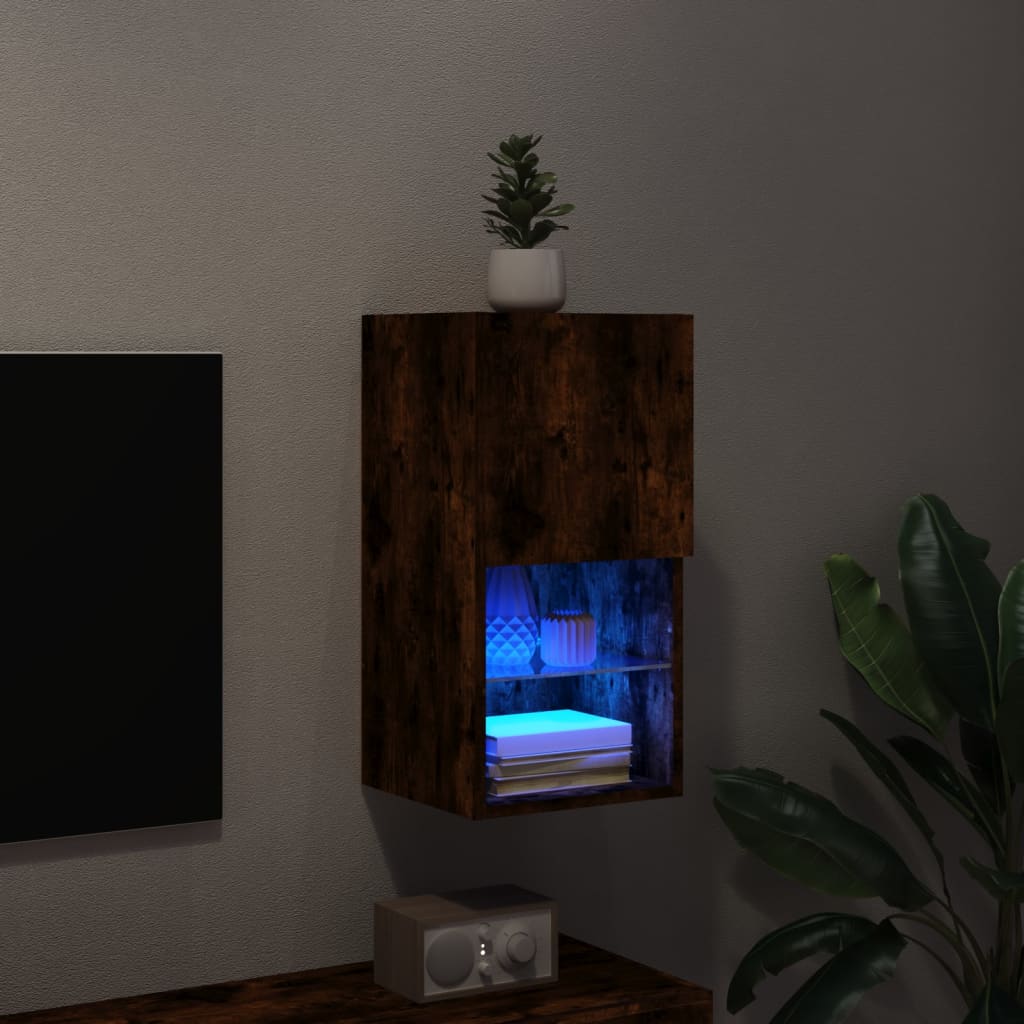 Meuble TV avec lumières LED chêne fumé 30,5x30x60 cm - XIOS