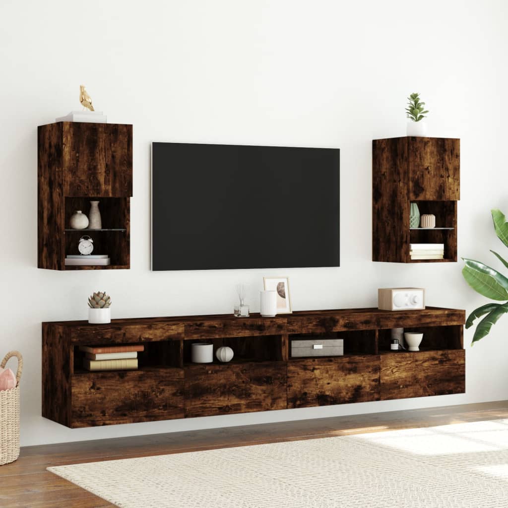 Meubles TV avec lumières LED 2 pcs chêne fumé 30,5x30x60 cm - XIOS