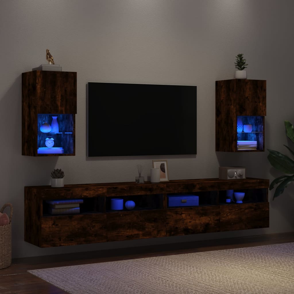 Meubles TV avec lumières LED 2 pcs chêne fumé 30,5x30x60 cm - XIOS