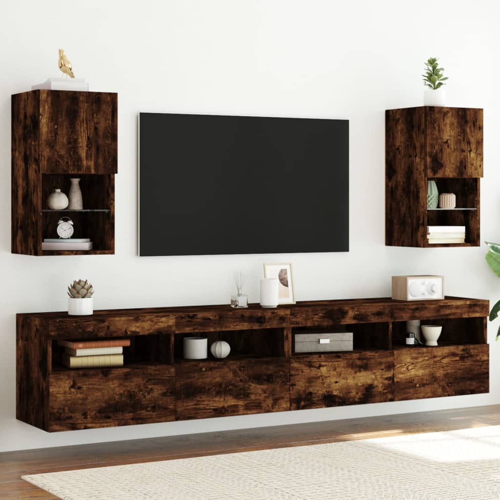 Meubles TV avec lumières LED 2 pcs chêne fumé 30,5x30x60 cm - XIOS