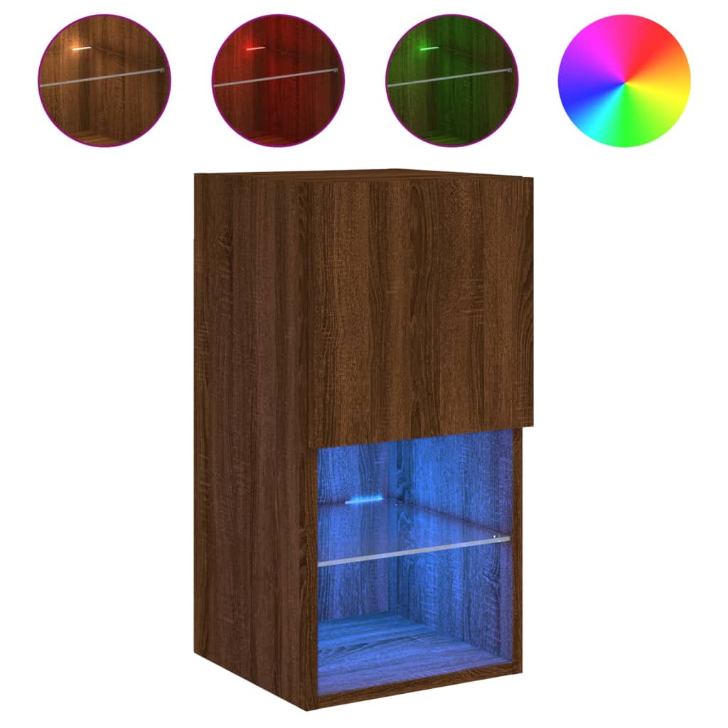 Meuble TV avec lumières LED chêne marron 30,5x30x60 cm - XIOS
