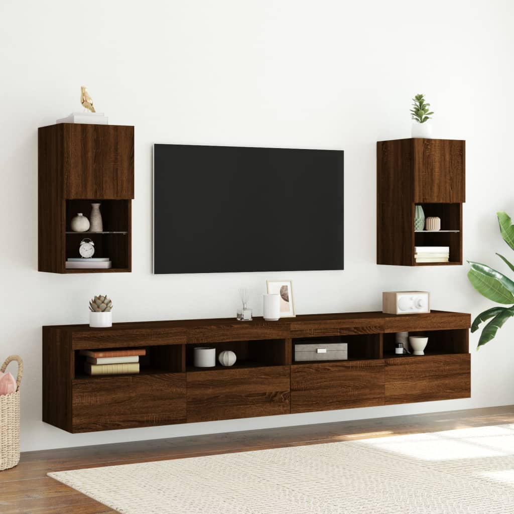 Meuble TV avec lumières LED chêne marron 30,5x30x60 cm - XIOS