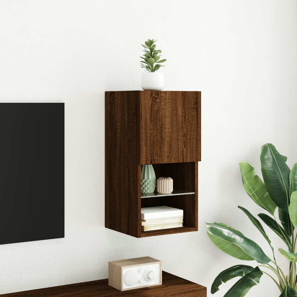 Meuble TV avec lumières LED chêne marron 30,5x30x60 cm - XIOS