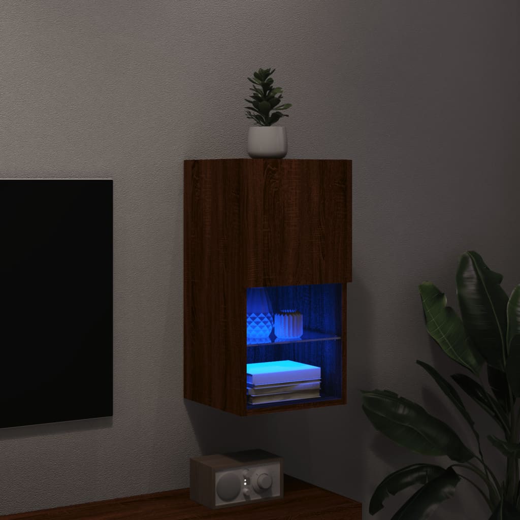 Meuble TV avec lumières LED chêne marron 30,5x30x60 cm - XIOS