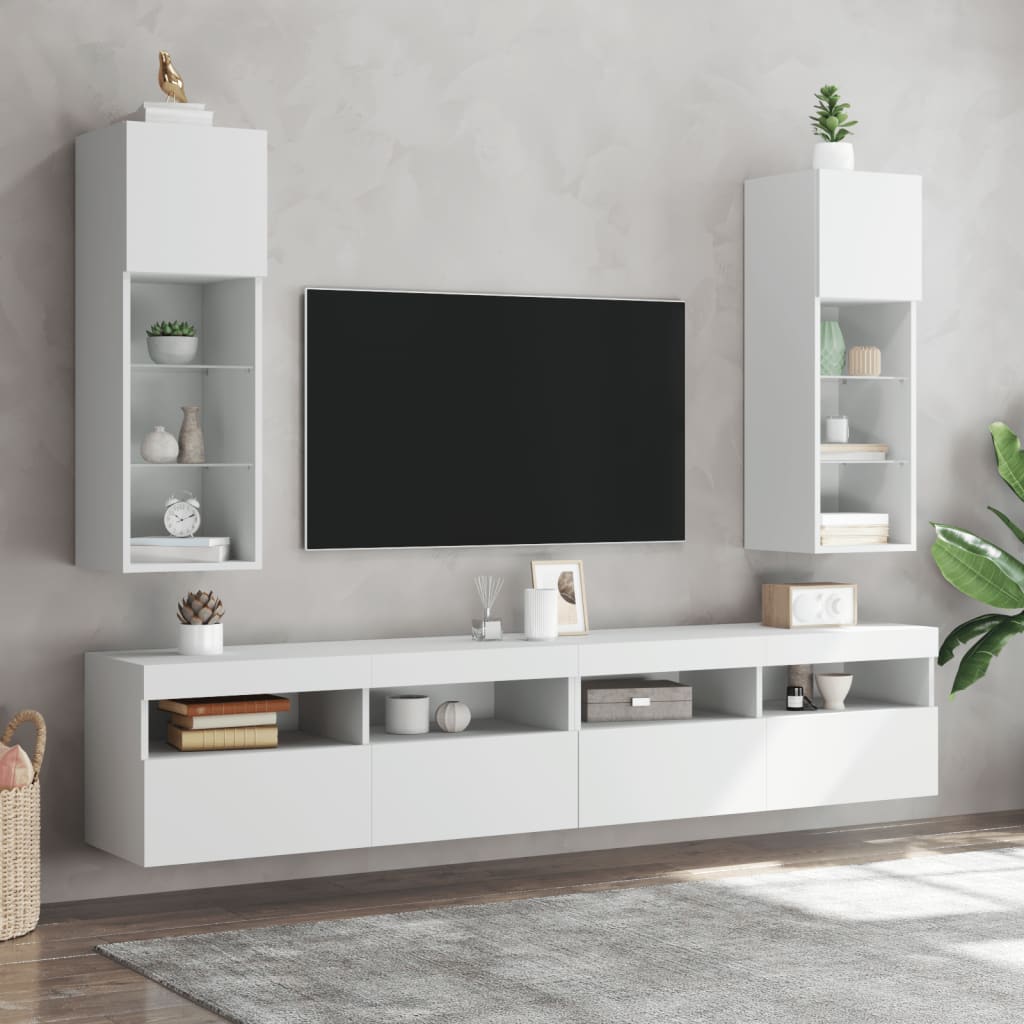 Meubles TV avec lumières LED 2 pcs blanc 30,5x30x90 cm - XIOS