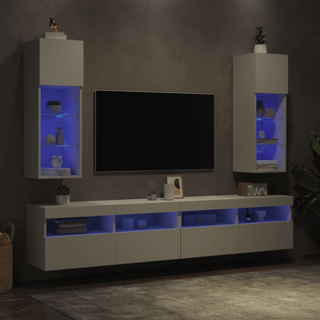 Meubles TV avec lumières LED 2 pcs blanc 30,5x30x90 cm - XIOS
