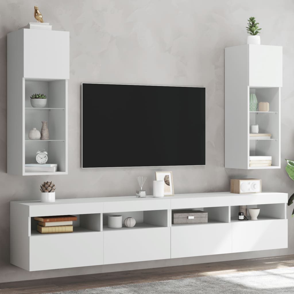 Meubles TV avec lumières LED 2 pcs blanc 30,5x30x90 cm - XIOS