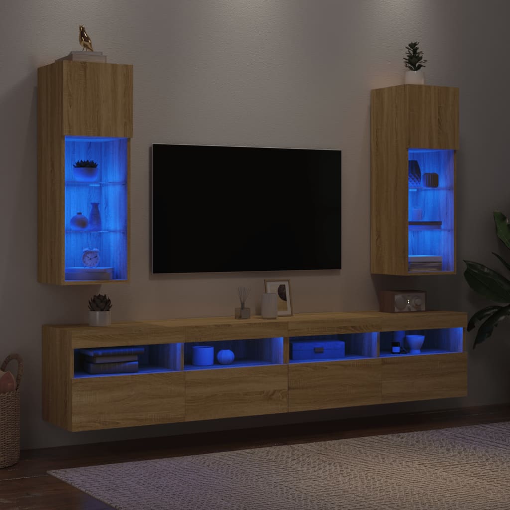 Meubles TV avec lumières LED 2 pcs chêne sonoma 30,5x30x90 cm - XIOS