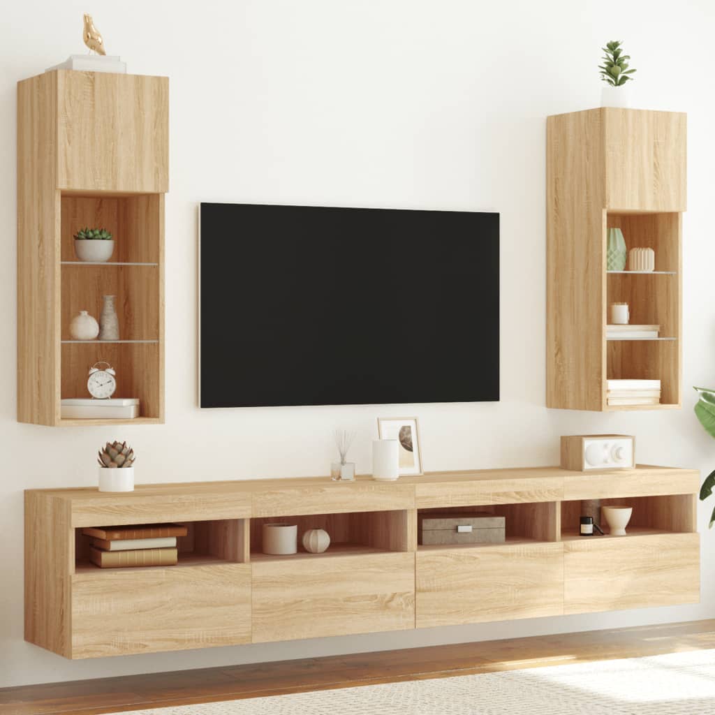 Meubles TV avec lumières LED 2 pcs chêne sonoma 30,5x30x90 cm - XIOS