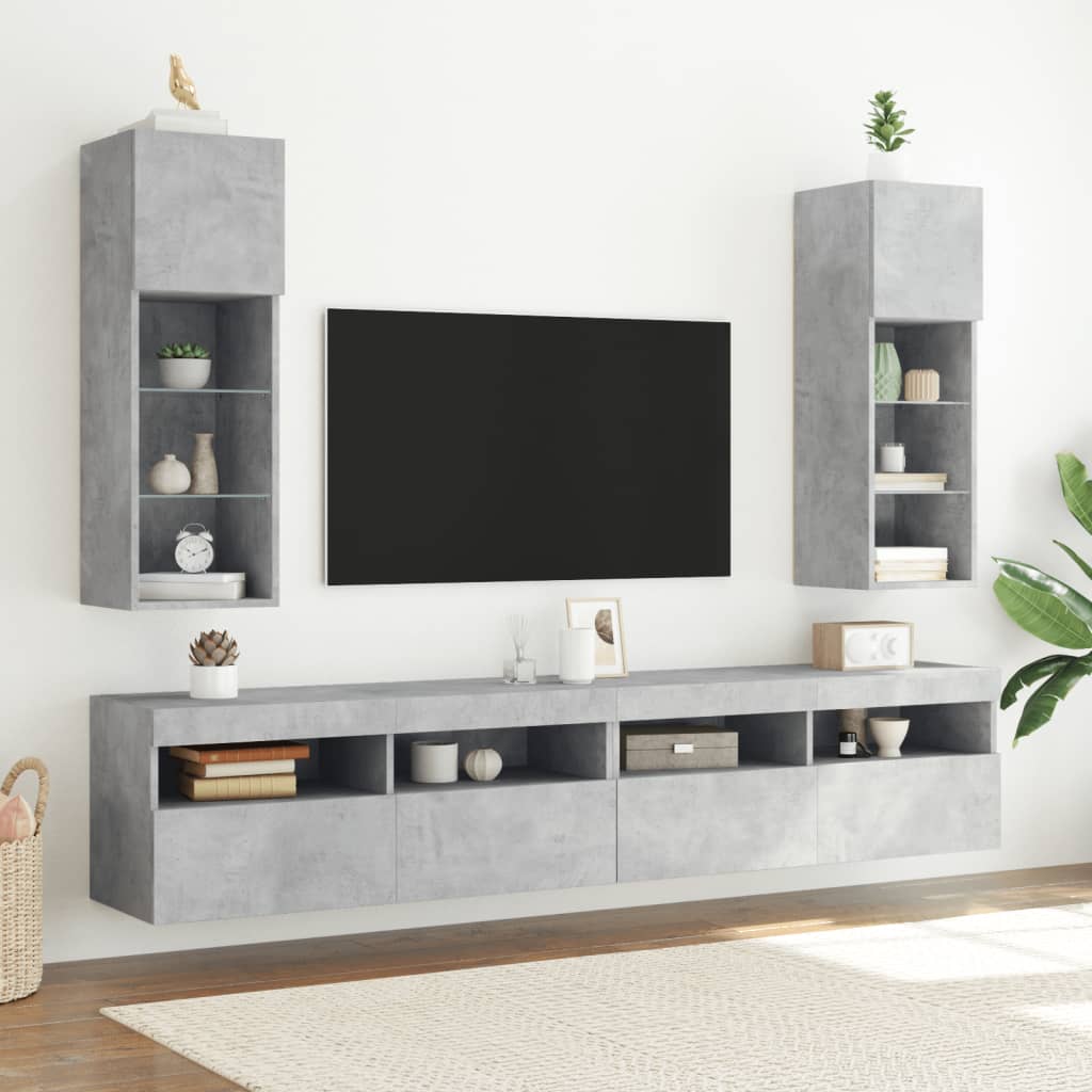 Meuble TV avec lumières LED gris béton 30,5x30x90 cm - XIOS