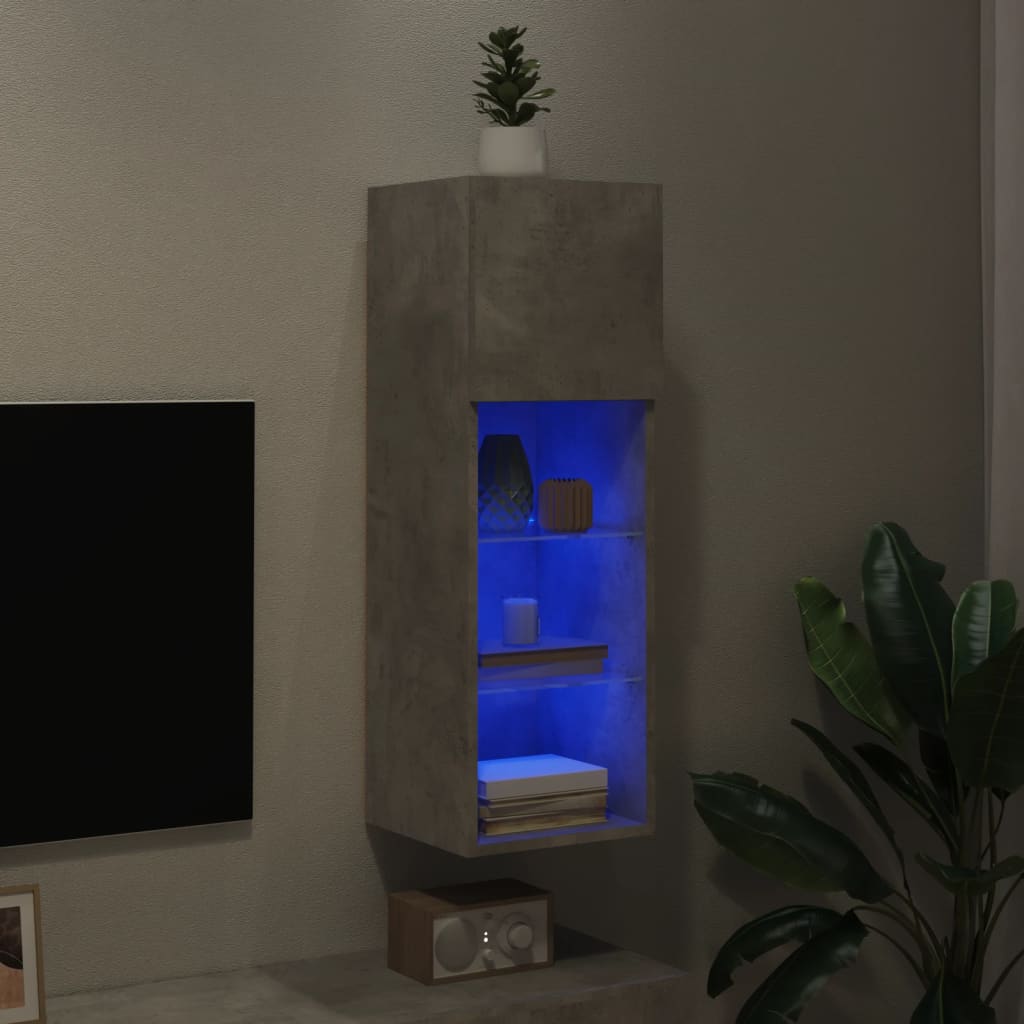 Meuble TV avec lumières LED gris béton 30,5x30x90 cm - XIOS