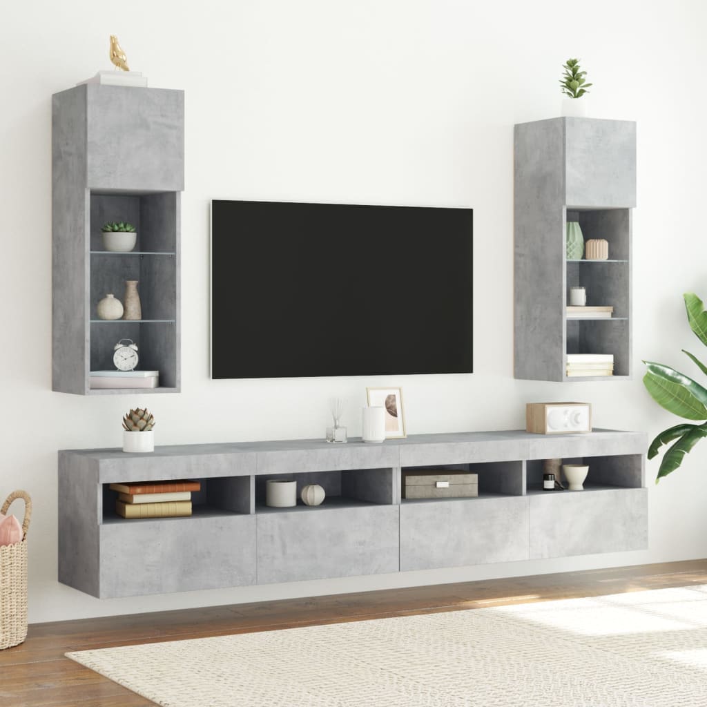 Meubles TV avec lumières LED 2 pcs gris béton 30,5x30x90 cm - XIOS