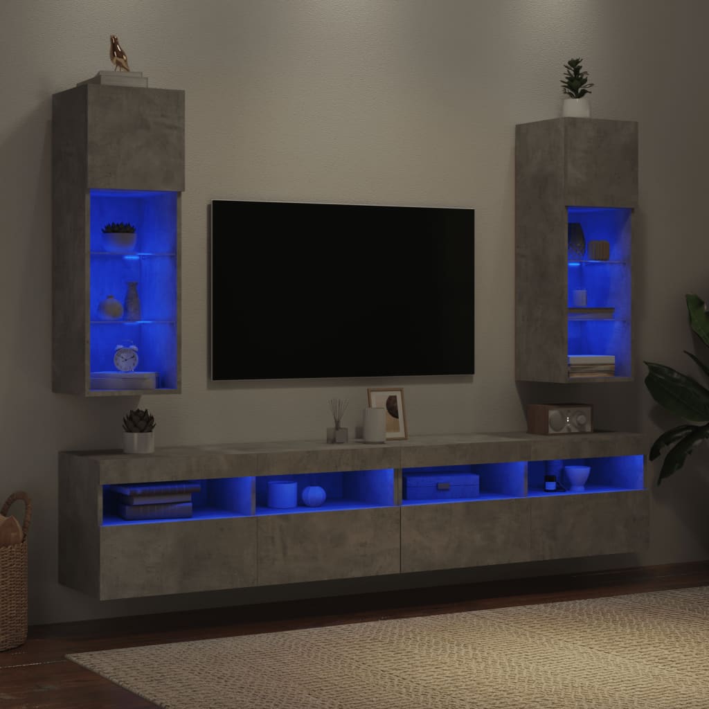 Meubles TV avec lumières LED 2 pcs gris béton 30,5x30x90 cm - XIOS