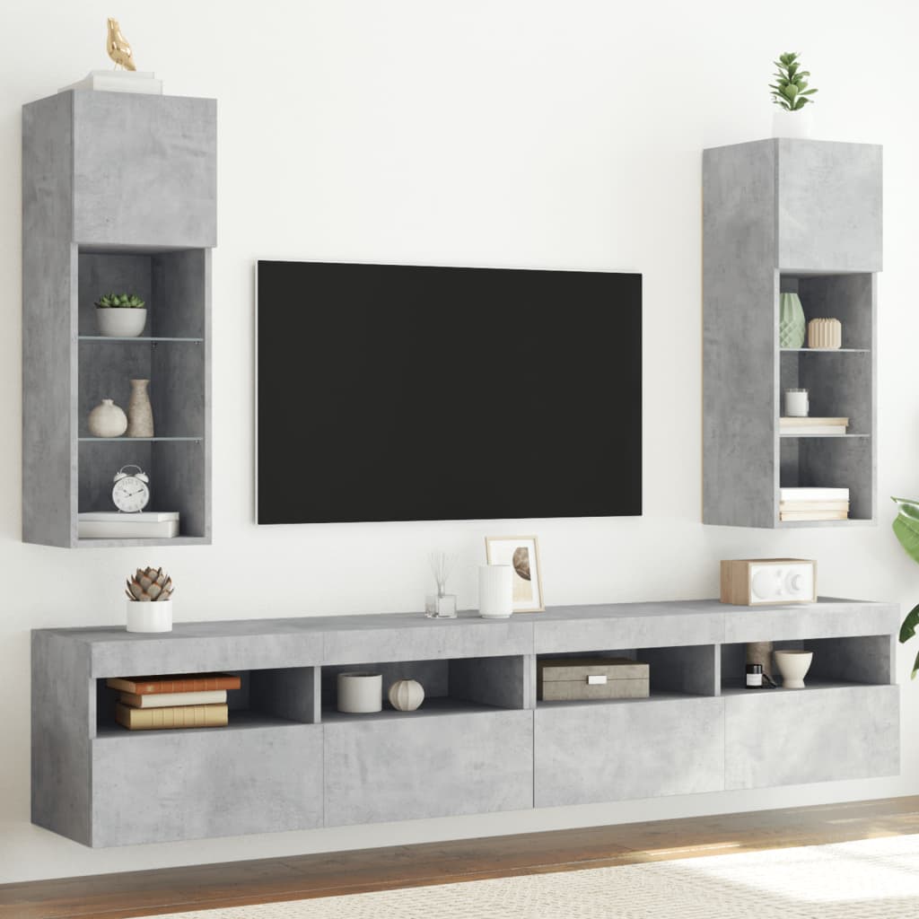 Meubles TV avec lumières LED 2 pcs gris béton 30,5x30x90 cm - XIOS