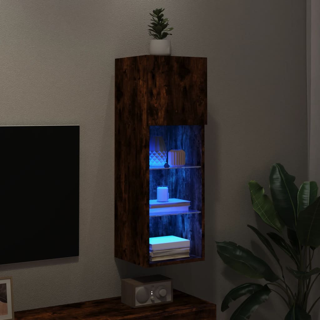 Meuble TV avec lumières LED chêne fumé 30,5x30x90 cm - XIOS
