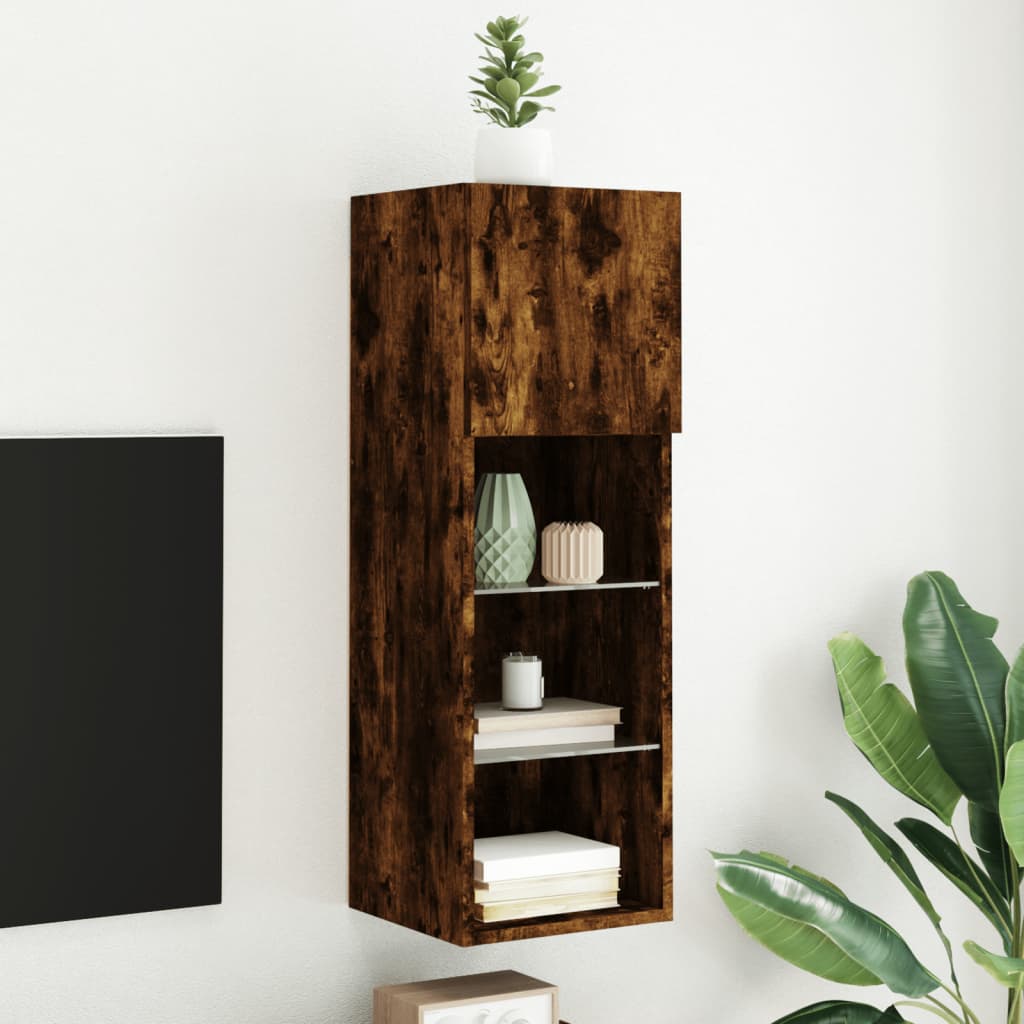 Meuble TV avec lumières LED chêne fumé 30,5x30x90 cm - XIOS