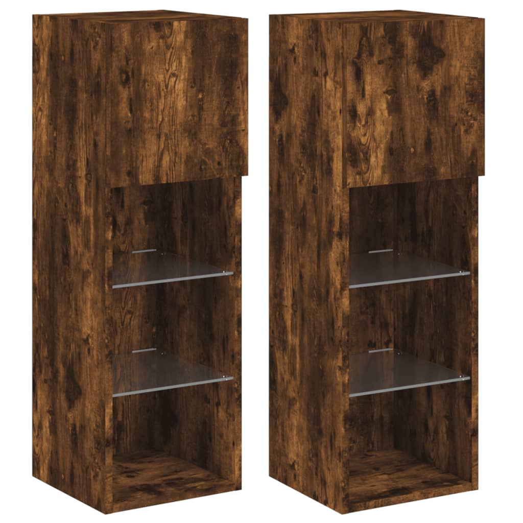 Meubles TV avec lumières LED 2 pcs chêne fumé 30,5x30x90 cm - XIOS