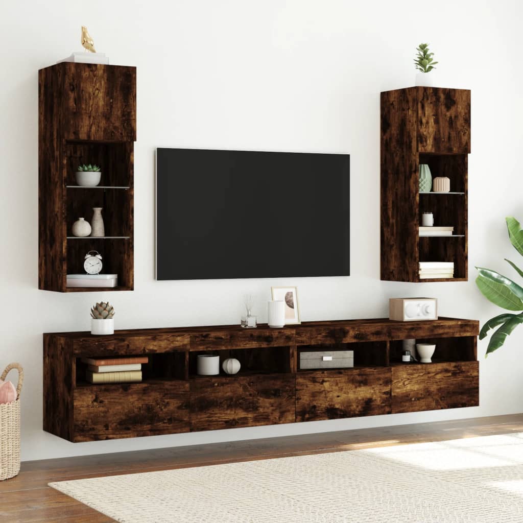 Meubles TV avec lumières LED 2 pcs chêne fumé 30,5x30x90 cm - XIOS