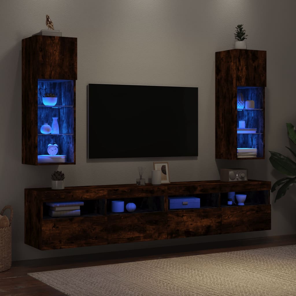 Meubles TV avec lumières LED 2 pcs chêne fumé 30,5x30x90 cm - XIOS