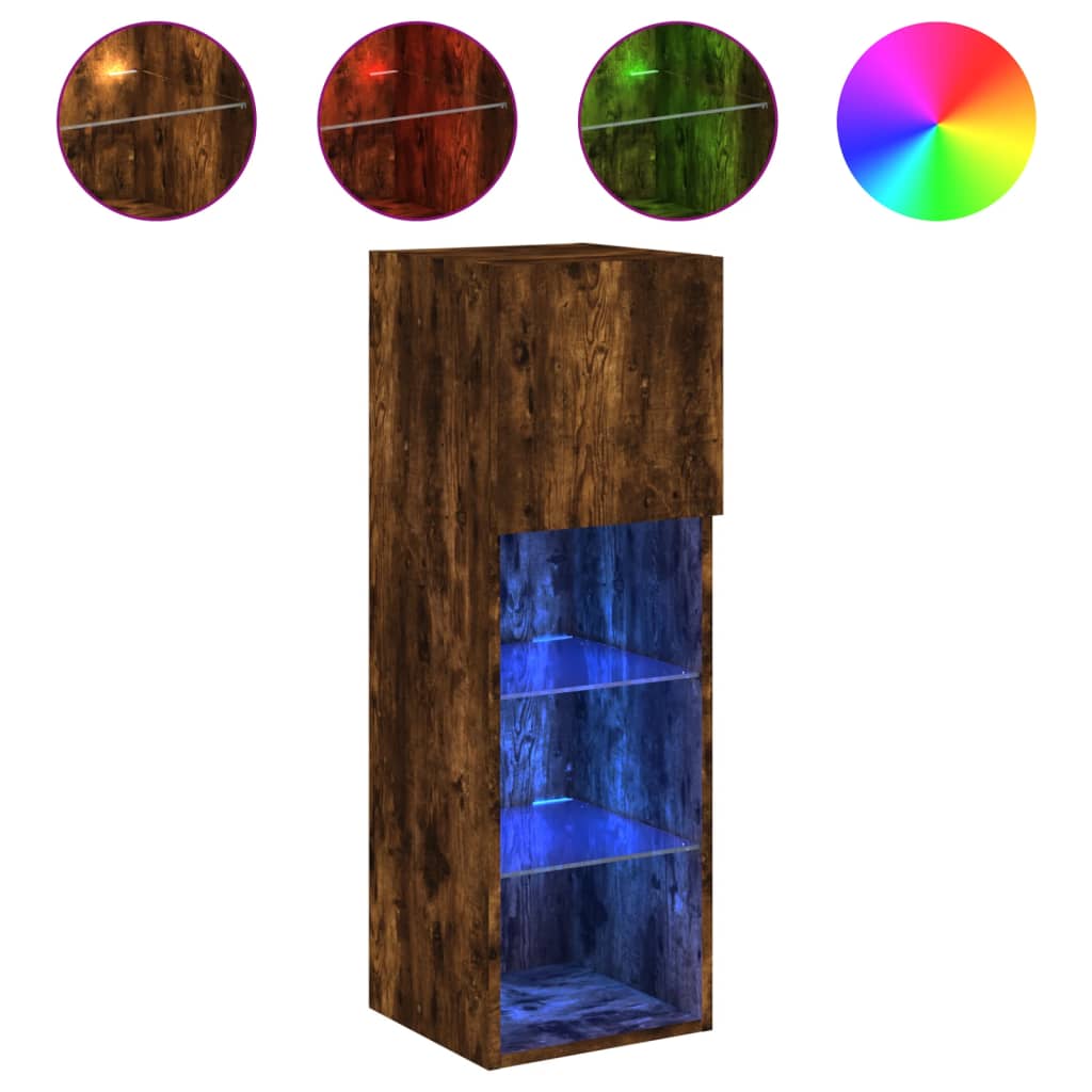 Meubles TV avec lumières LED 2 pcs chêne fumé 30,5x30x90 cm - XIOS