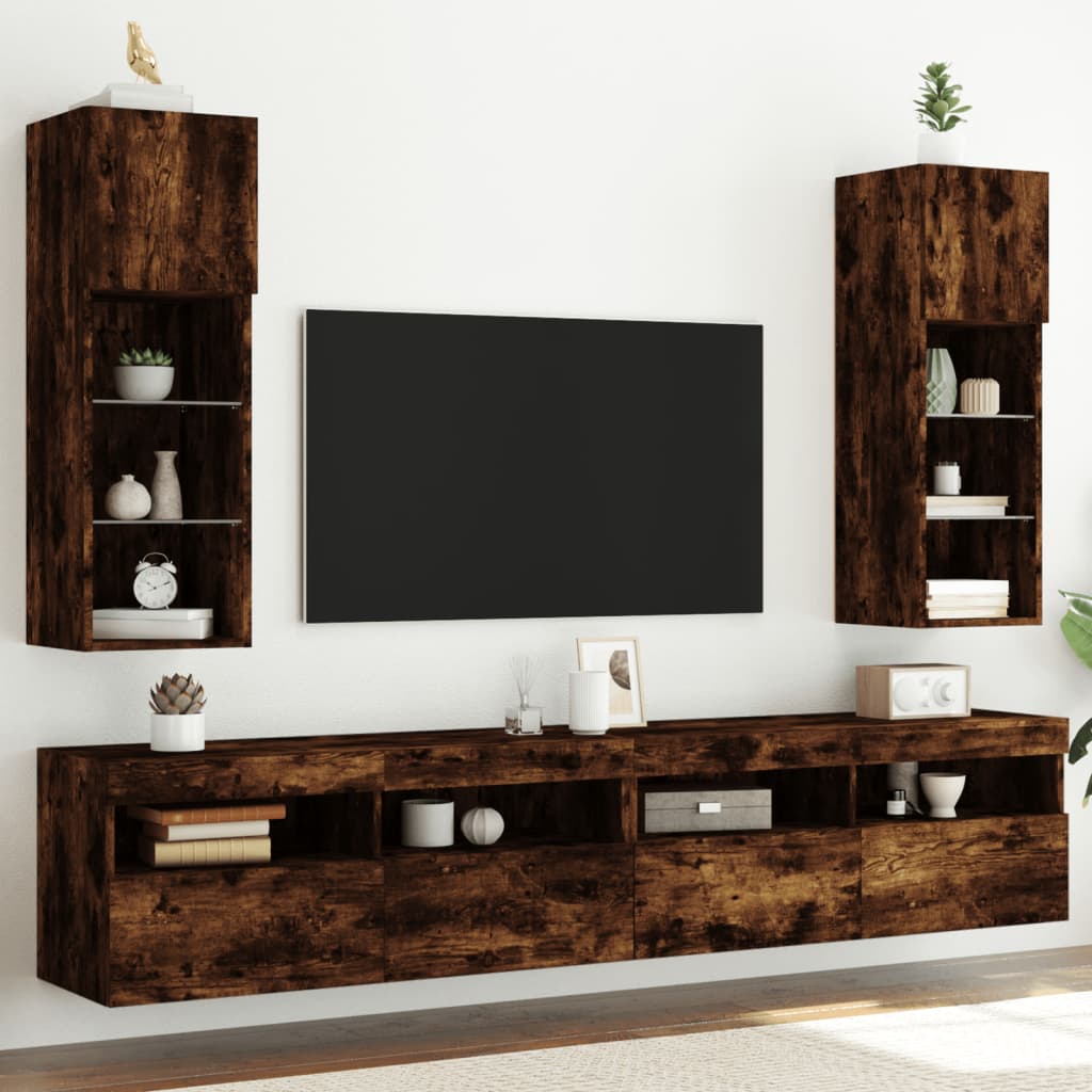 Meubles TV avec lumières LED 2 pcs chêne fumé 30,5x30x90 cm - XIOS