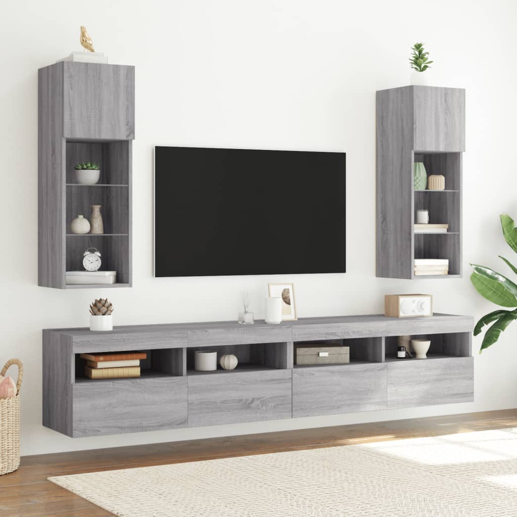Meubles TV avec lumières LED 2 pcs sonoma gris 30,5x30x90 cm - XIOS