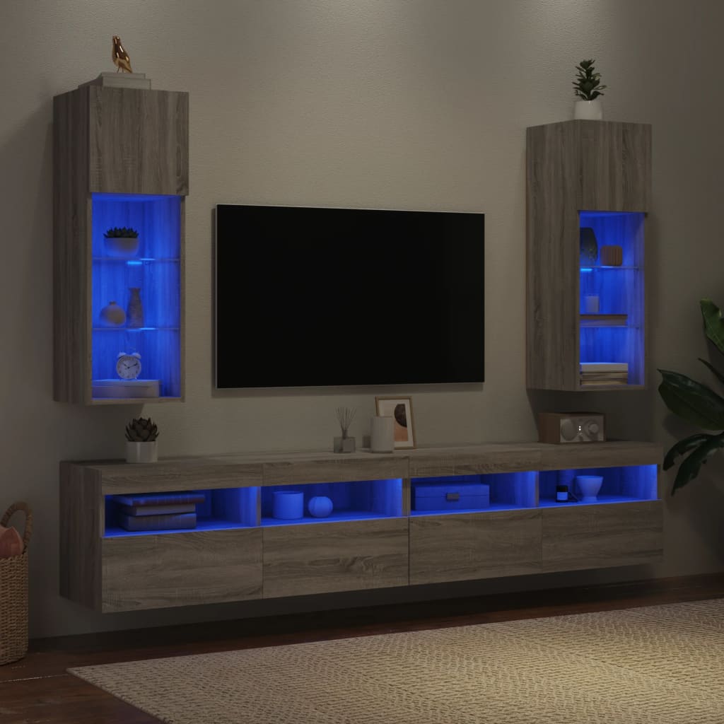 Meubles TV avec lumières LED 2 pcs sonoma gris 30,5x30x90 cm - XIOS