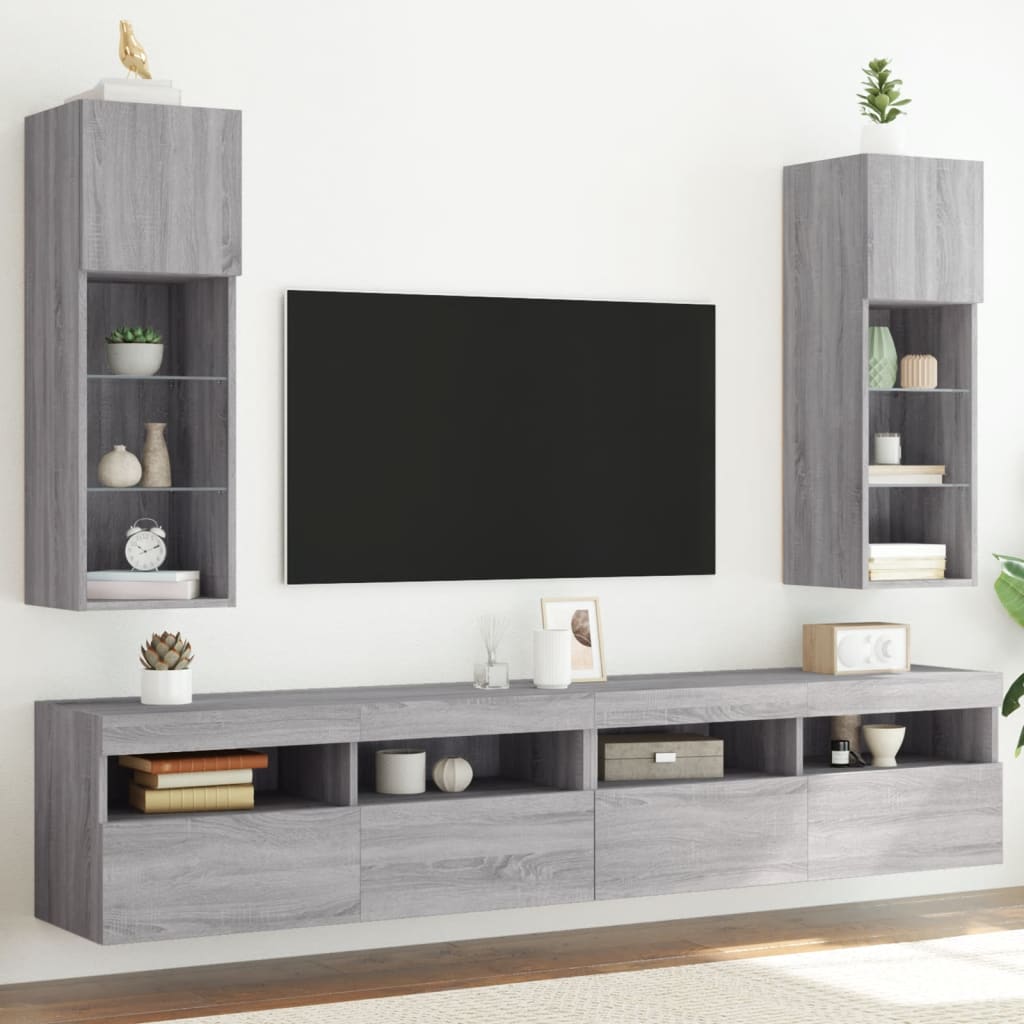 Meubles TV avec lumières LED 2 pcs sonoma gris 30,5x30x90 cm - XIOS
