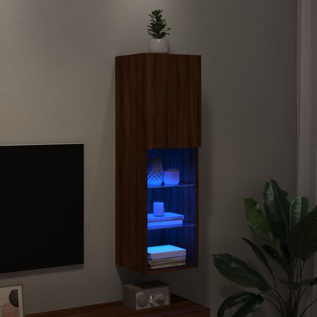 Meuble TV avec lumières LED chêne marron 30,5x30x102 cm - XIOS