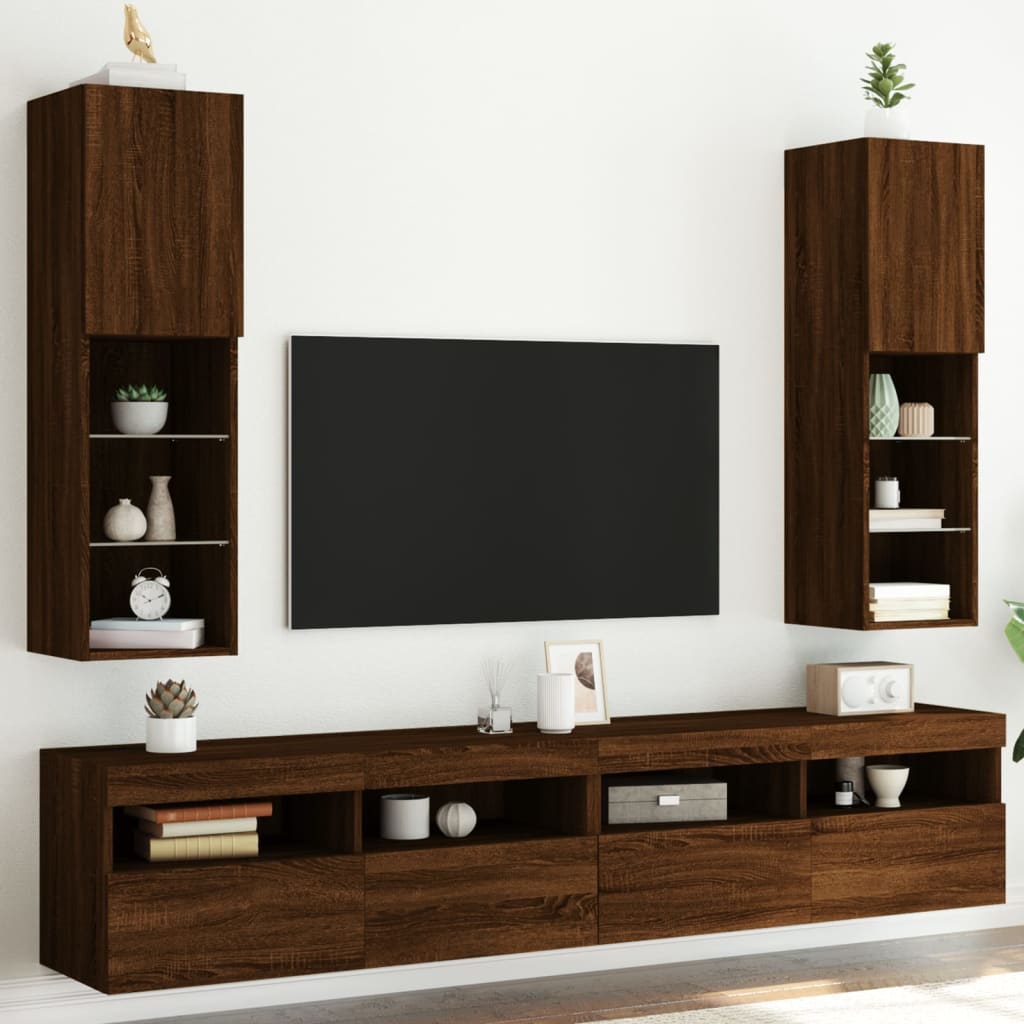 Meubles TV avec lumières LED 2 pcs chêne marron 30,5x30x102 cm - XIOS