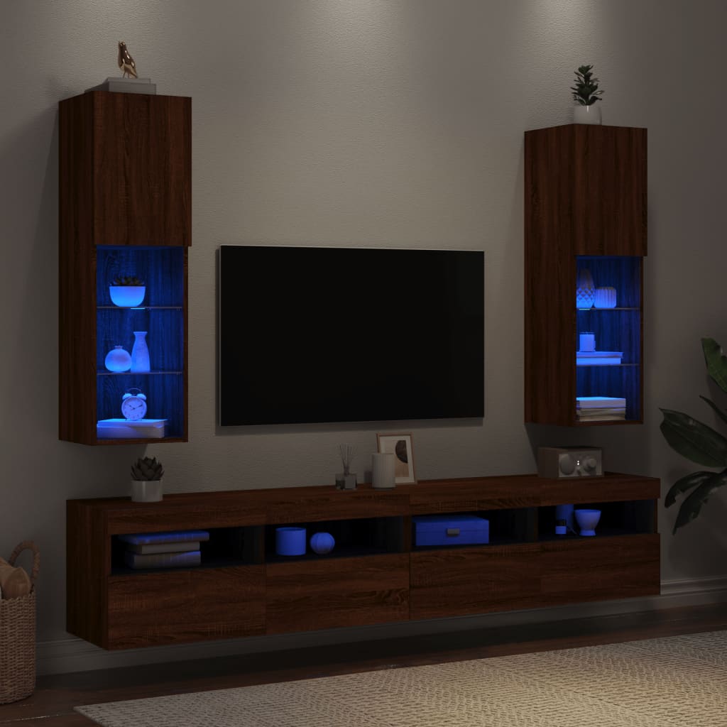 Meubles TV avec lumières LED 2 pcs chêne marron 30,5x30x102 cm - XIOS