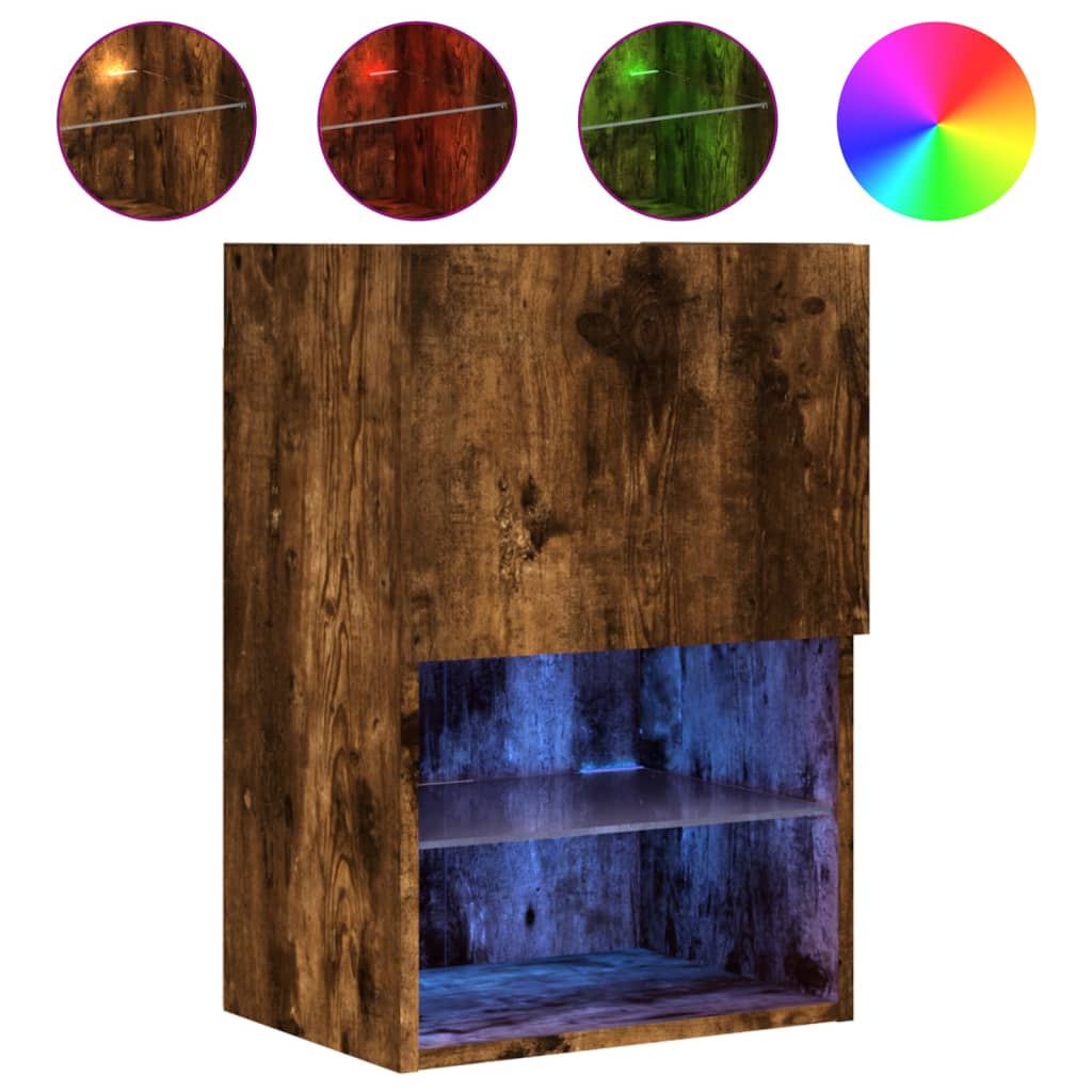 Meuble TV avec lumières LED chêne fumé 40,5x30x60 cm - XIOS