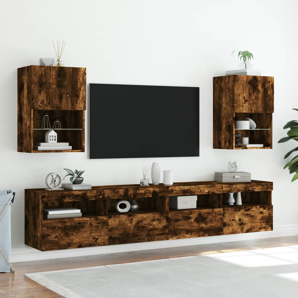 Meuble TV avec lumières LED chêne fumé 40,5x30x60 cm - XIOS