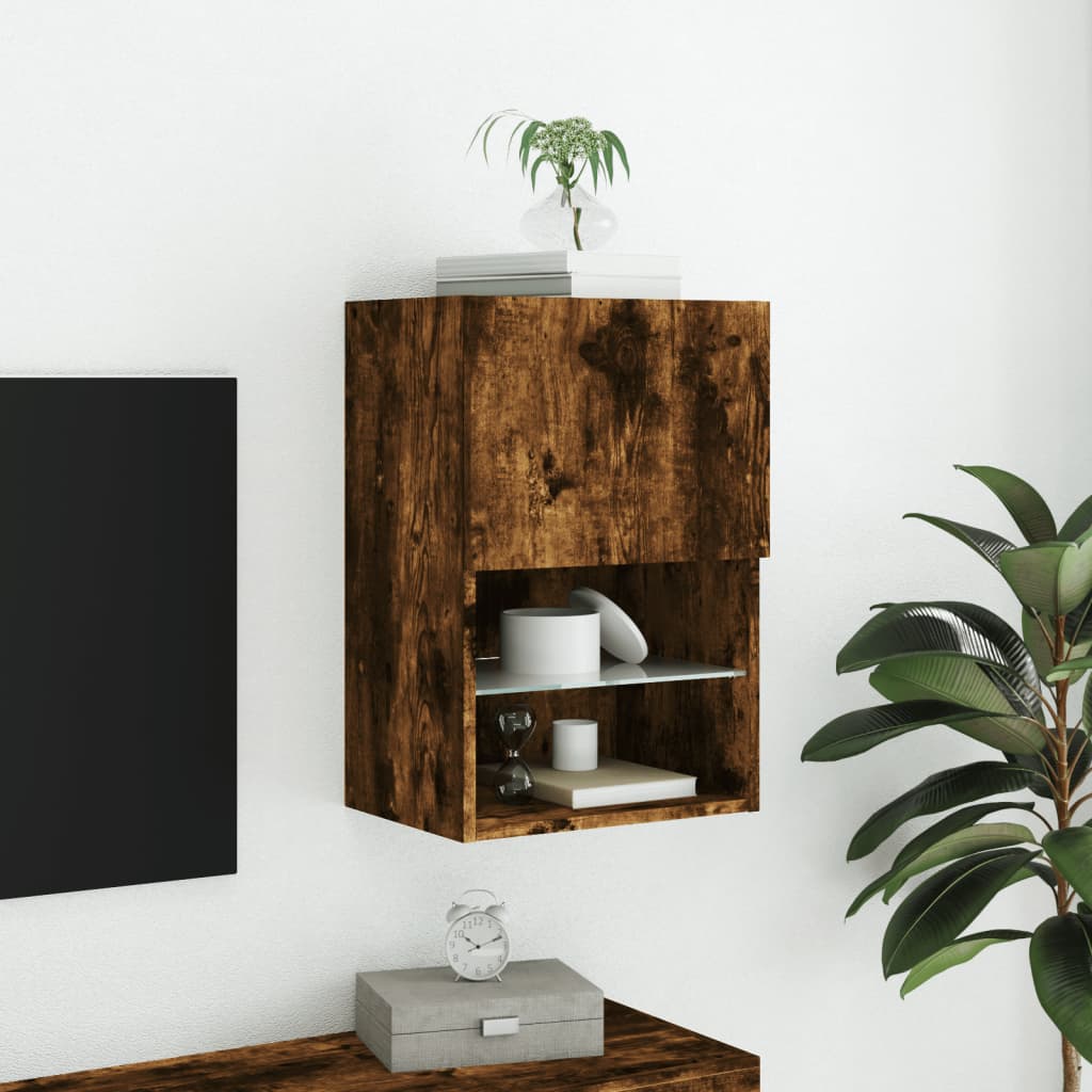 Meuble TV avec lumières LED chêne fumé 40,5x30x60 cm - XIOS