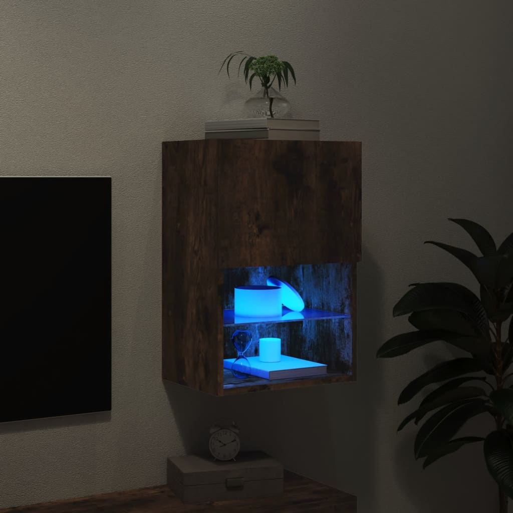 Meuble TV avec lumières LED chêne fumé 40,5x30x60 cm - XIOS