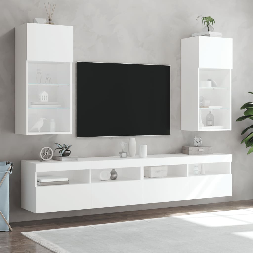 Meubles TV avec lumières LED 2 pcs blanc 40,5x30x90 cm - XIOS