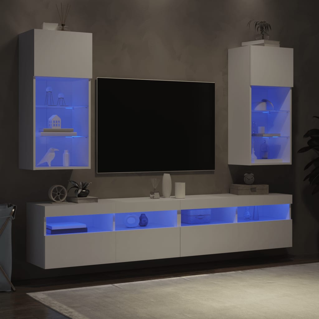 Meubles TV avec lumières LED 2 pcs blanc 40,5x30x90 cm - XIOS