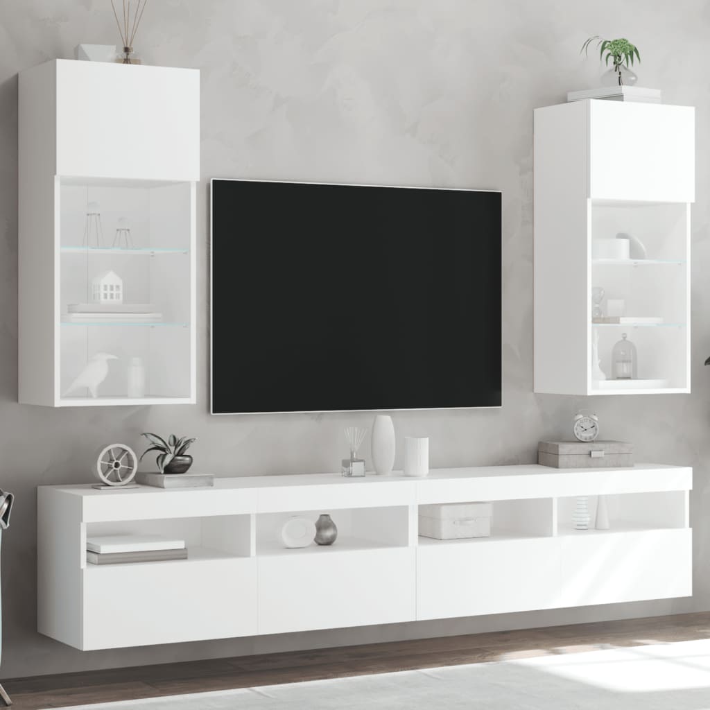 Meubles TV avec lumières LED 2 pcs blanc 40,5x30x90 cm - XIOS