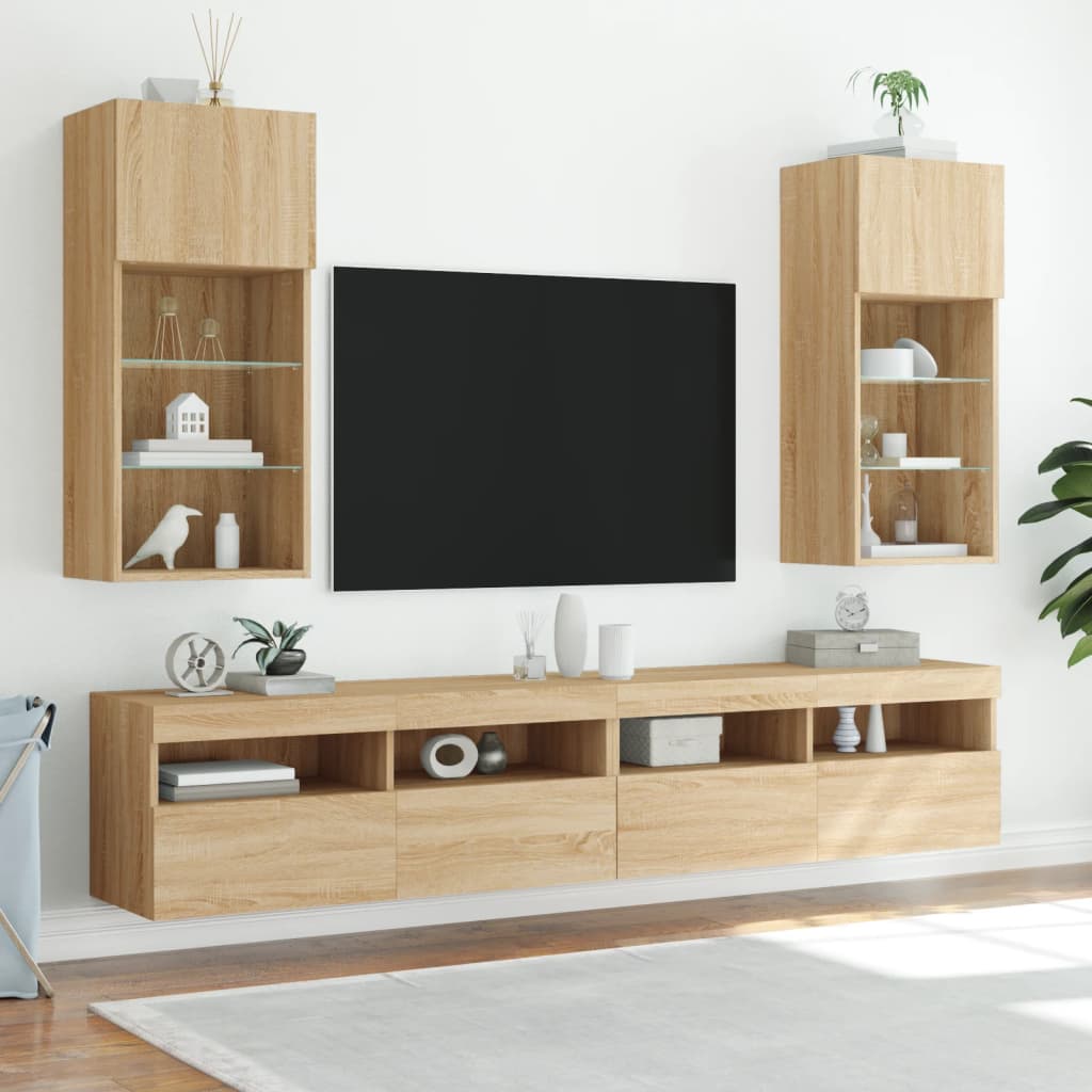 Meubles TV avec lumières LED 2 pcs chêne sonoma 40,5x30x90 cm - XIOS