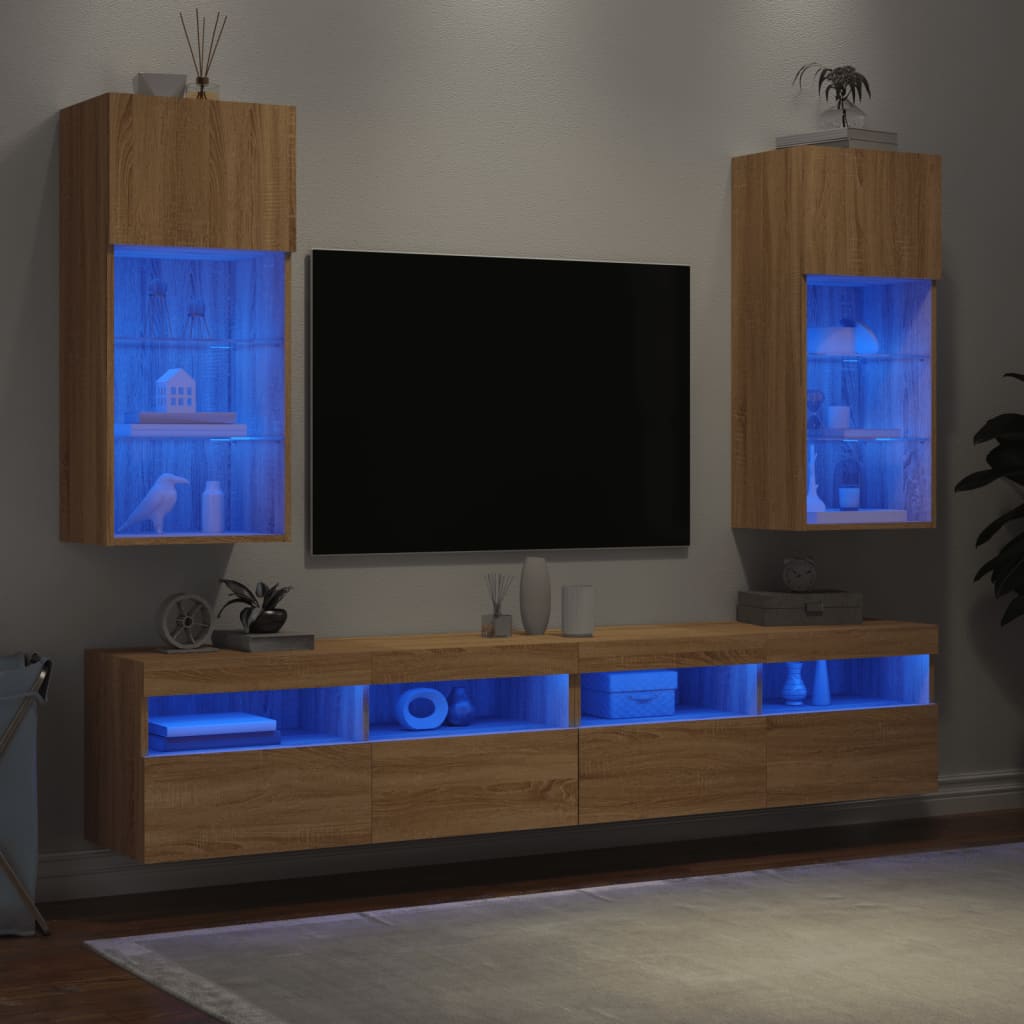 Meubles TV avec lumières LED 2 pcs chêne sonoma 40,5x30x90 cm - XIOS