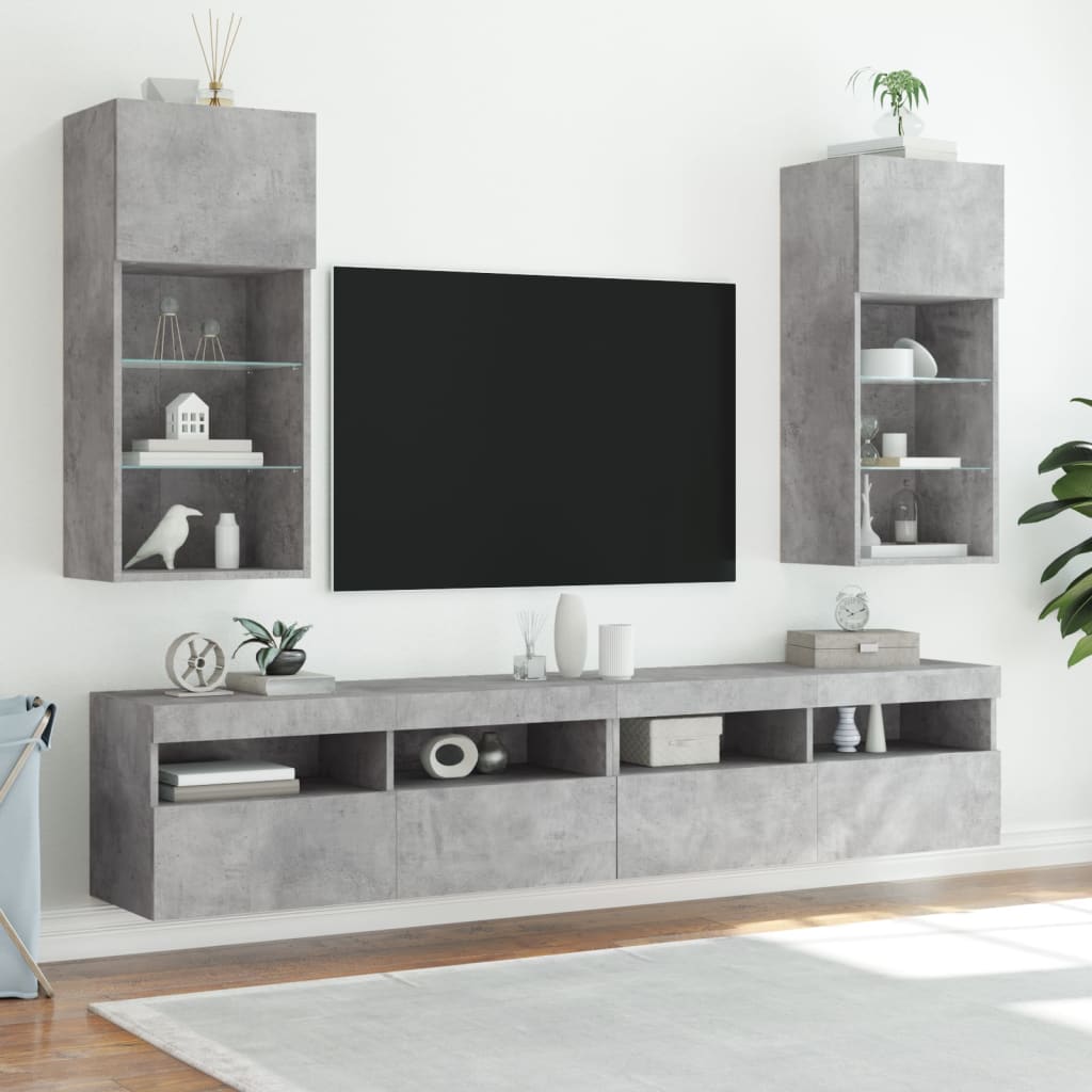 Meubles TV avec lumières LED 2 pcs gris béton 40,5x30x90 cm - XIOS
