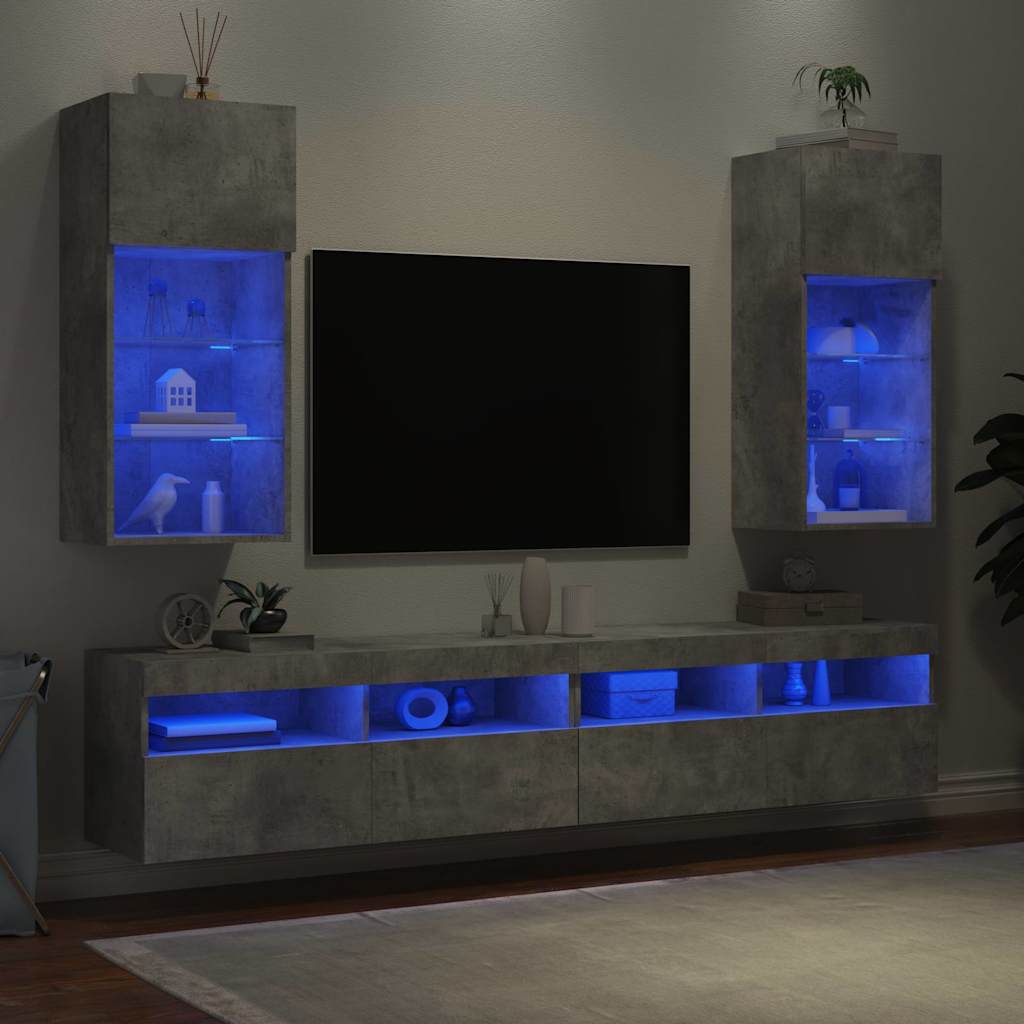 Meubles TV avec lumières LED 2 pcs gris béton 40,5x30x90 cm - XIOS
