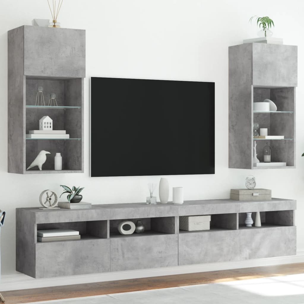 Meubles TV avec lumières LED 2 pcs gris béton 40,5x30x90 cm
