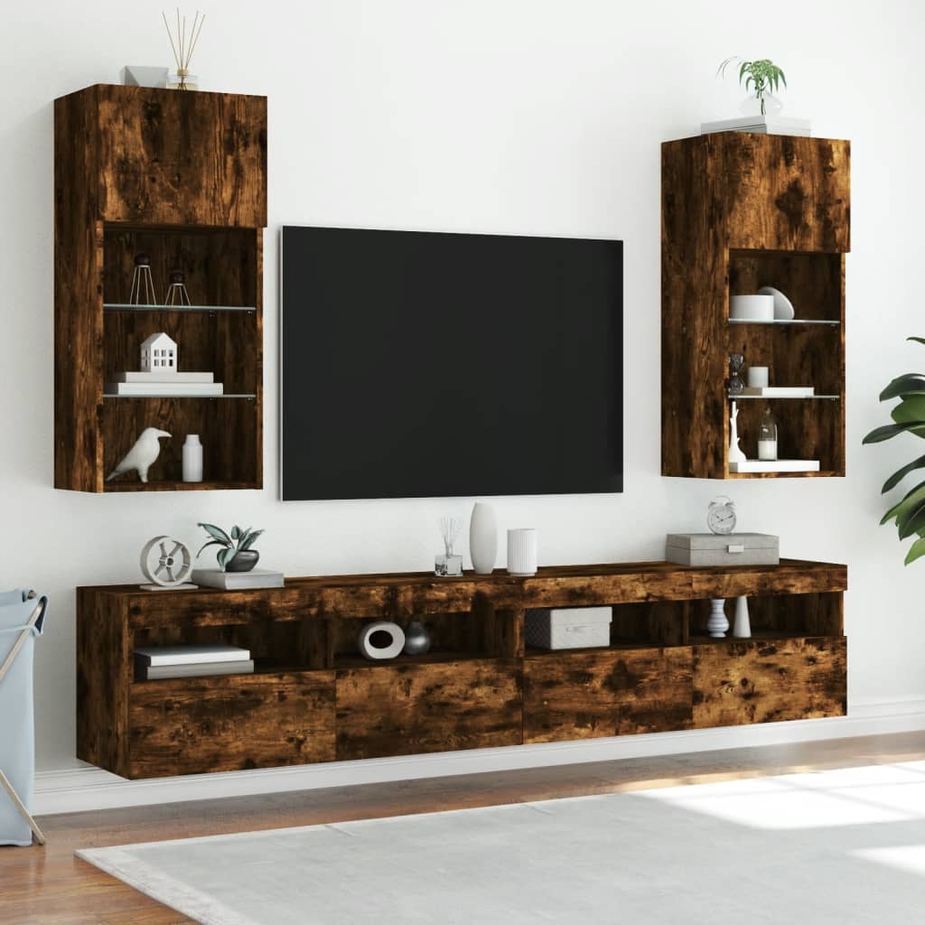 Meuble TV avec lumières LED chêne fumé 40,5x30x90 cm - XIOS